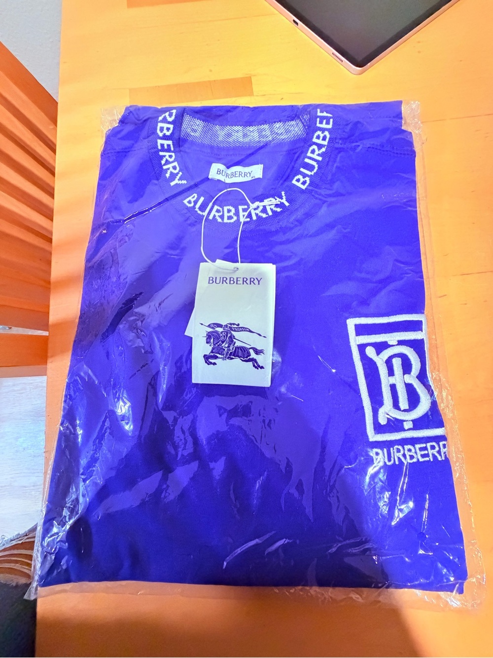 Burberry Men's Bold Blue Logo Tee with Branded Trim - Picture 3 of 4